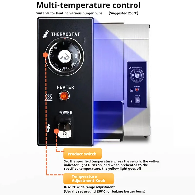 2000 Вт вертикальный тостер для булочек для гамбургеров, автоматический нагреватель для булочек для гамбургеров, магазин быстрого питания, высокая мощность, регулируемый