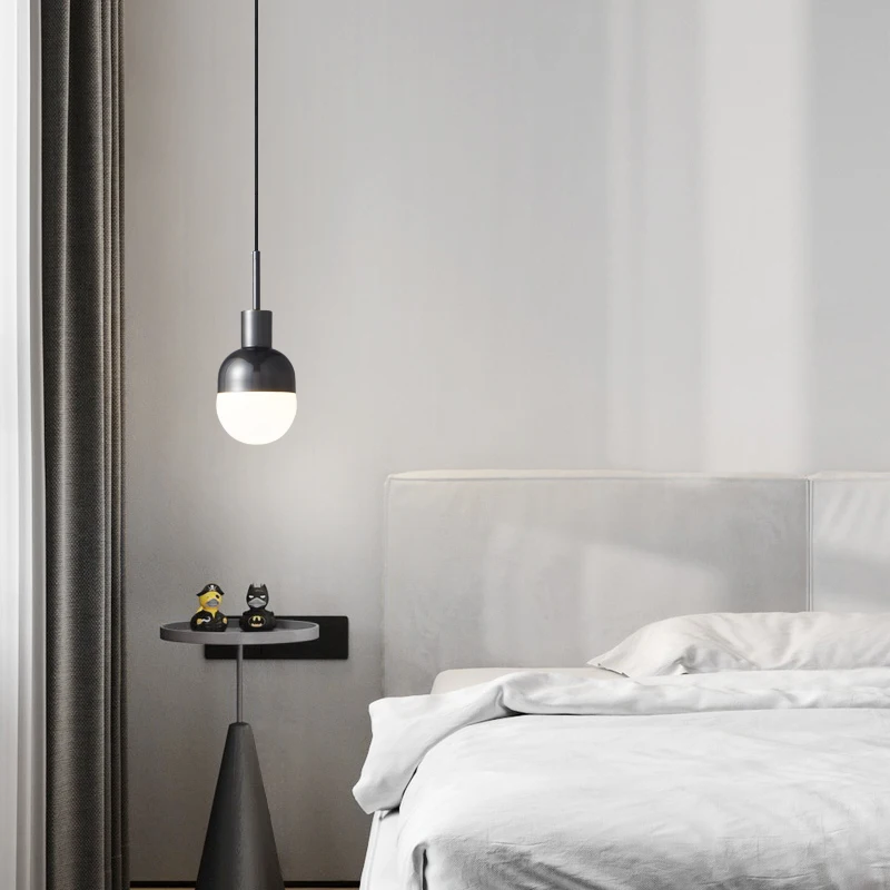 

Minimalist Bedside Black LED Copper Pendant Light Bedroom Hanging Light Dining Room Resturant Chandelier Pendant Lamp Lustres