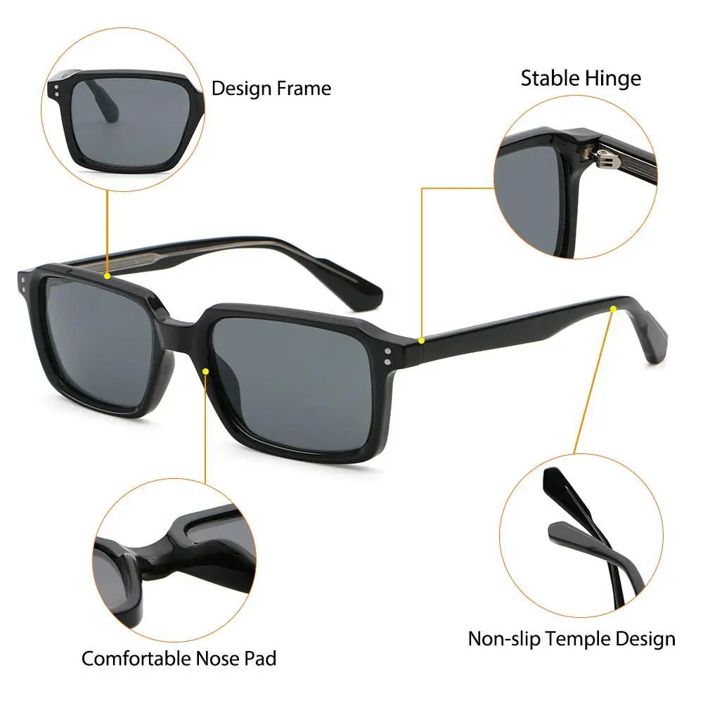 CATERSID Men's Sunglasses Square Frame Cellulose Propionate Temple Tips Sun Glasses Women's Outdoor Travel Driving Glasses UV400