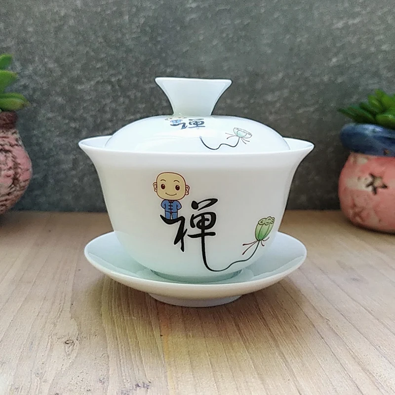 Gaiwan Chawan Tea Cup Puer Bowl Set Soup Tureen Chinese Kung Fu Mugs Porcelain Ceramic Tableware Ceremony Embryo White Akadama