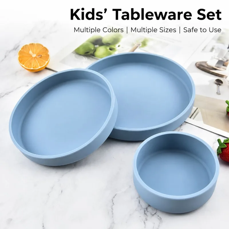 Food‑grade Silicone Tableware Set Thickened Baby Food Bowl Snack Fruit Plate Boil‑safe Meal Vessel Non‑toxic Eating Kit