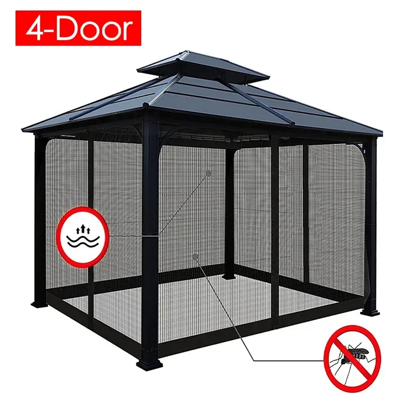 4-Door Opening Gazebo Mosquito Netting with Zippers Universal Replacement Canopy Net Screen Sidewall Curtain for Outdoor Patio