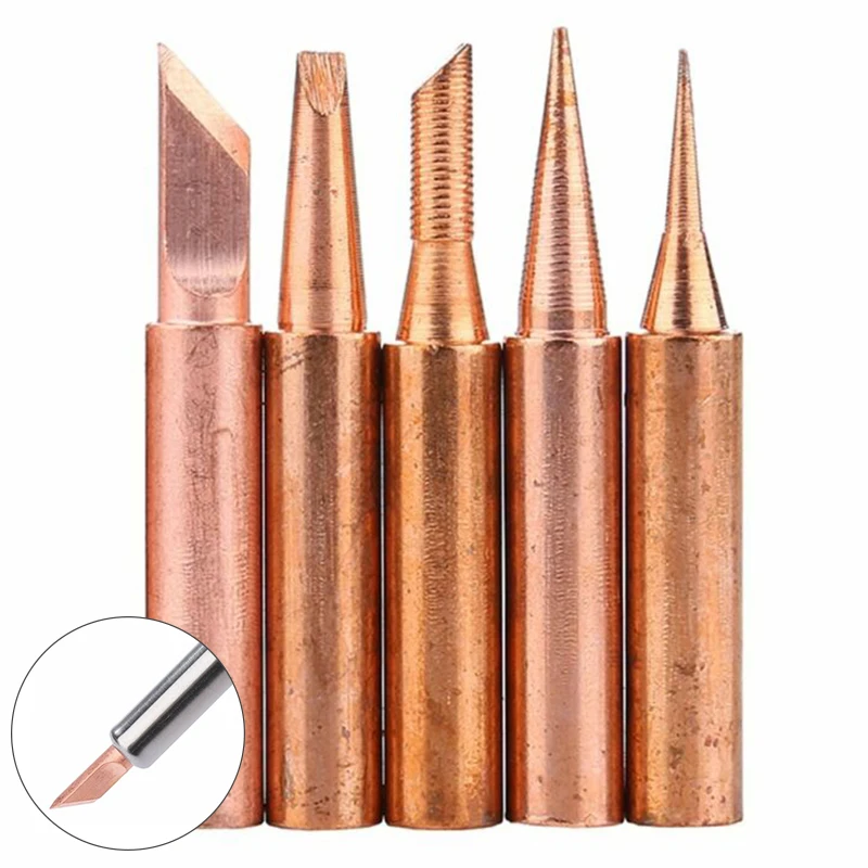 5 Pcs/Lot Set 900M-T Copper Soldering Tip Lead-free Solder Iron Welding Tips For Rework Soldering Station Tool Kits