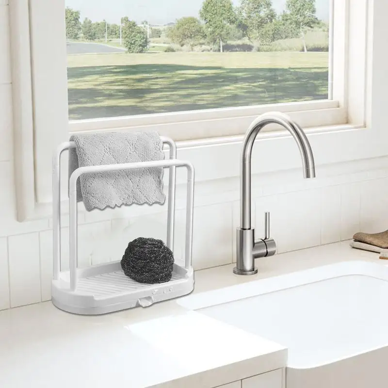 Rag Holder For Kitchen Sink Sink Storage Organizer Space-Saving Rag Holder With Drainage Tray For Kitchen Sink Sponge Dish Cloth