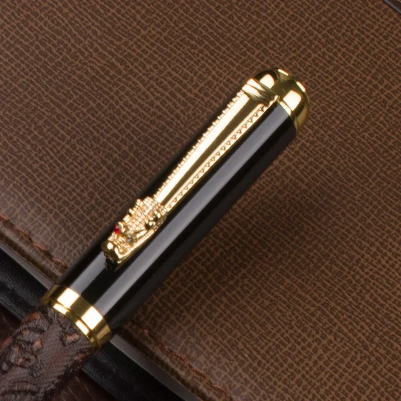 Imagem -03 - Chinês Dragon Roller Ball Pen com m Nib Cor Marrom Padrão 3d Clipe Dourado Escrita Antiga Presentes de Metal