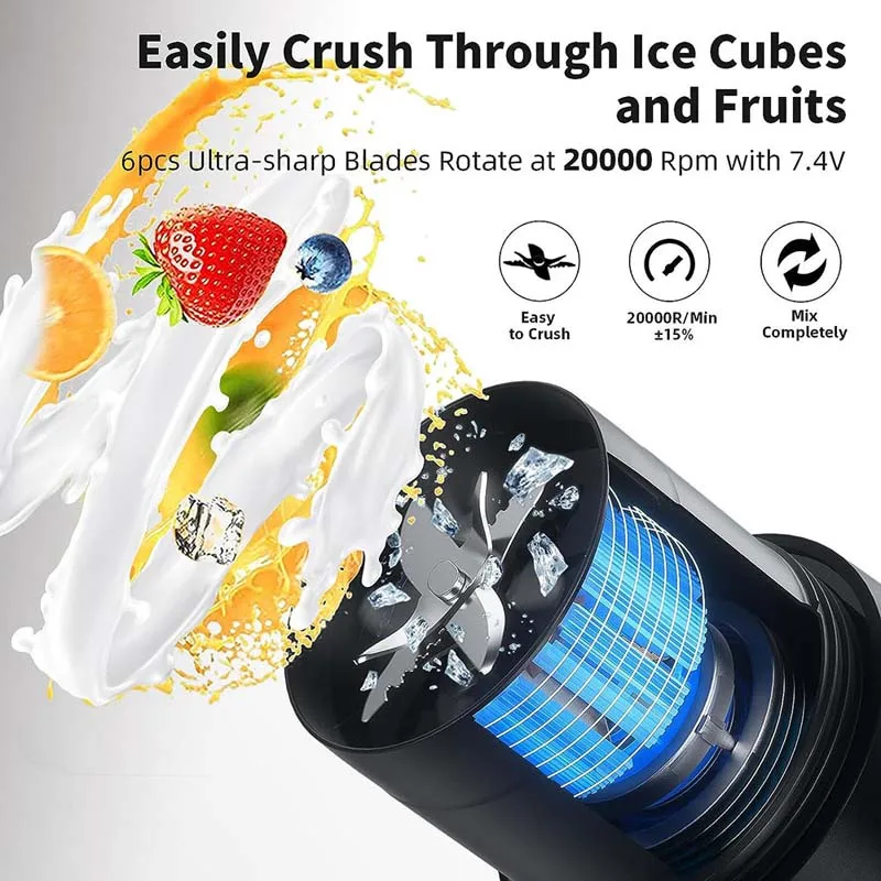 Botol Blender Portabel Berkualitas Tinggi USB Isi Ulang 470ml 6 Mata Pisau Pengaduk Buah Mini Juicer Blender Smoothie Dengan Sedotan