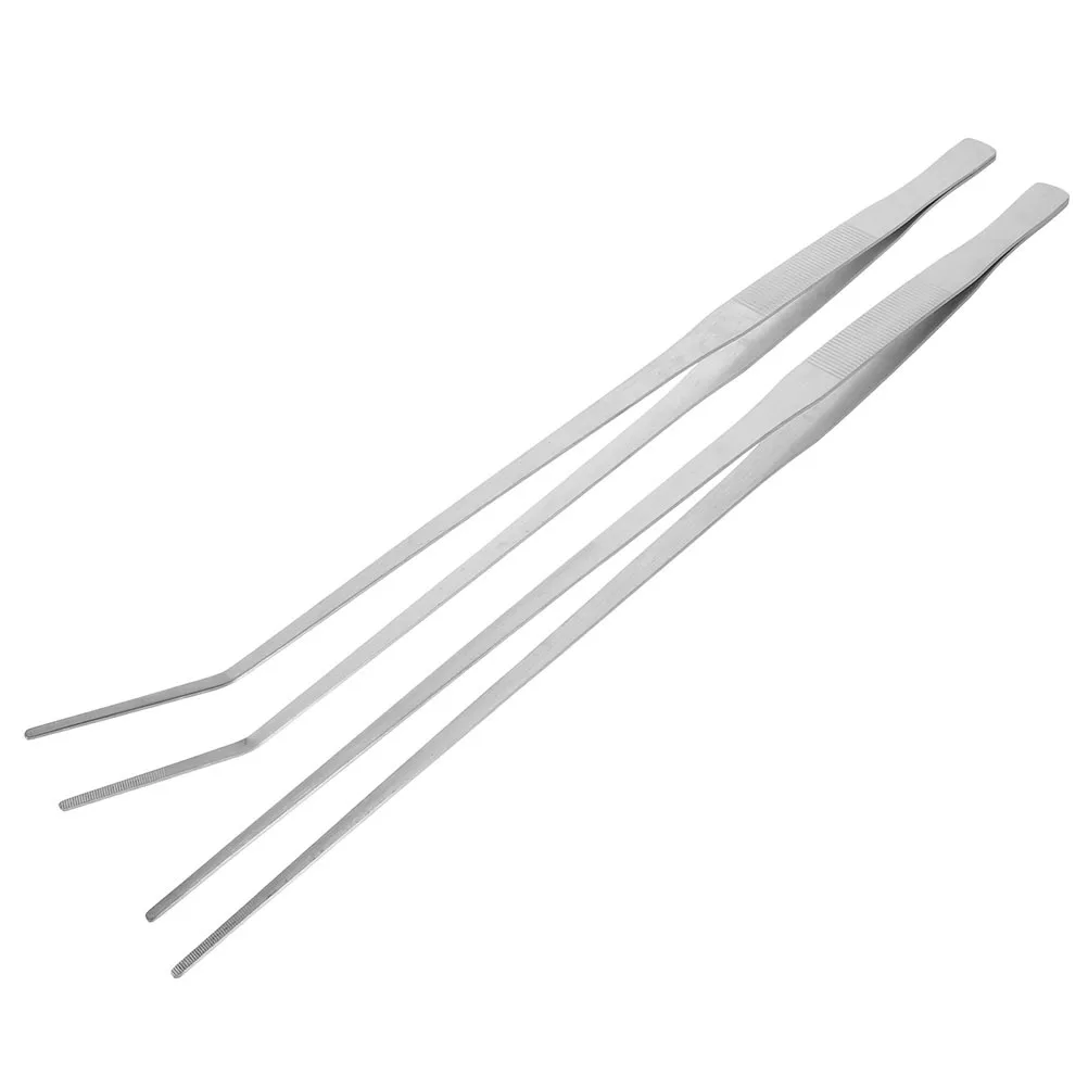 

2Pcs Reptile Feeding Tongs Extra Large Metal Tweezers Versatile Curved Straight Heads Long Feeder Tool for Reptiles Aquatic