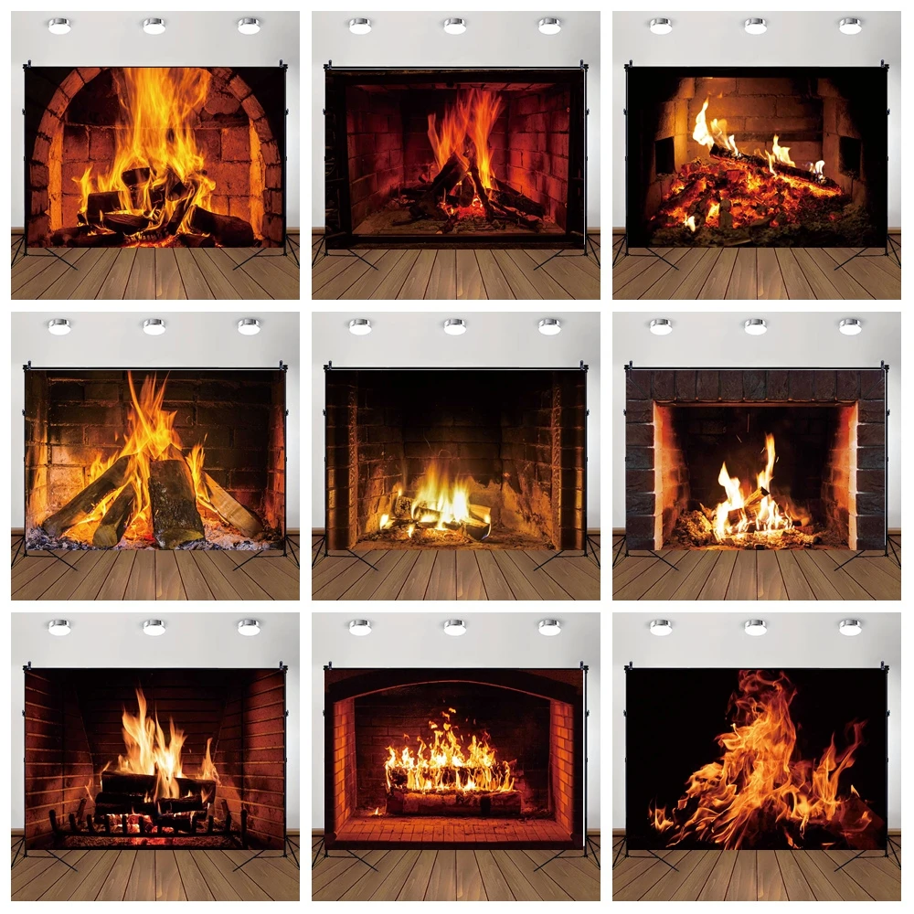 

MOON.QG Winter Red Brick Fireplace Home Decoration Christmas Party Supplies Wallpaper Poster Backgrounds Photography Backdrop