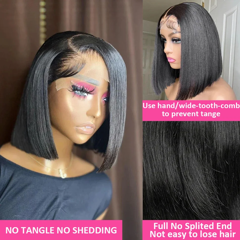 10-16inch Short Silky Straight Bob Wig Straight Brazilian 100% Human Hair 13x4 Lace Frontal Wigs 200% HD Lace Front Bob Wigs