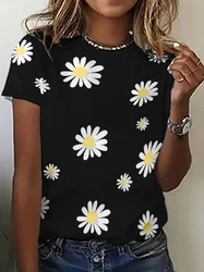 Summer T shirts For Womens Sweet Elegant Little Daisy Print Tops Tees Street Clothing Harajuku Casual Short Sleeve Tshirt Ladies