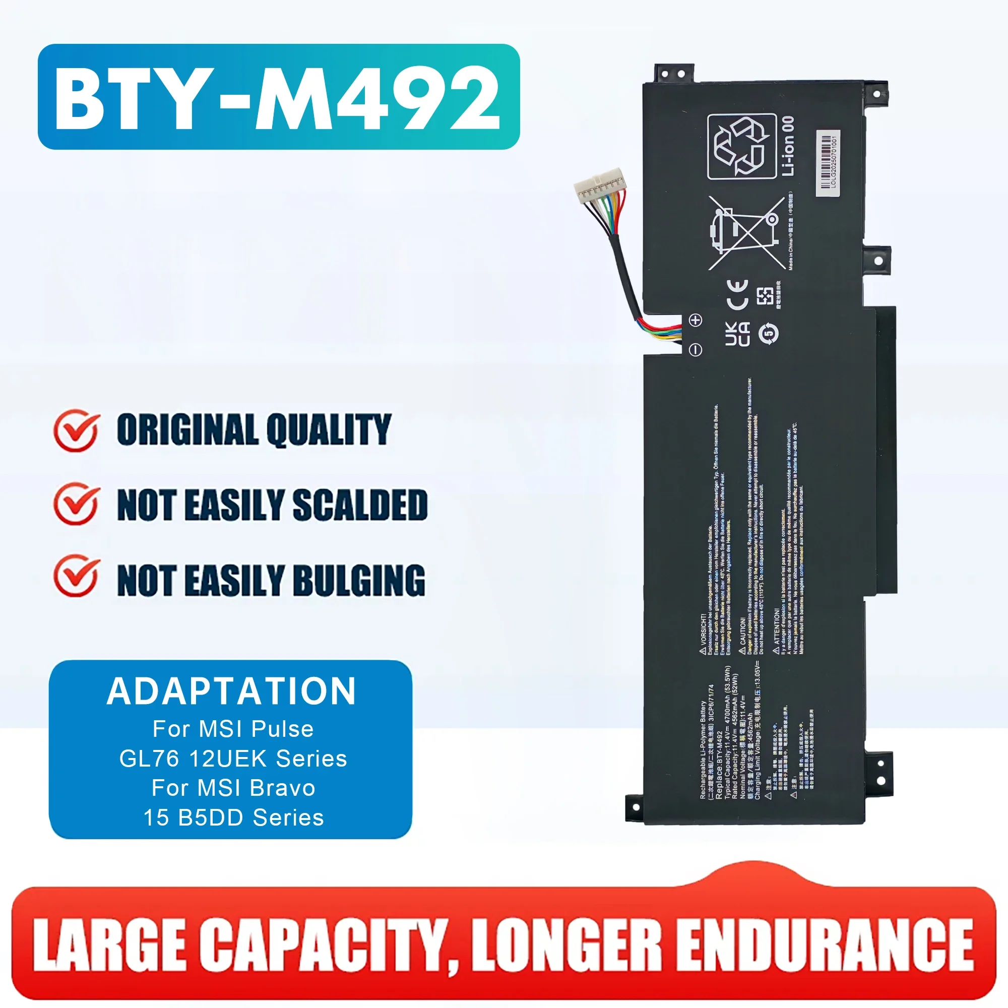 

BTY-M492(white) For Msi Bravo C7VF Stealth A13VF-021UK Sword 15 A13V A11UE A11UG Cyborg 15 A12VF CrosshAir 17 A11UCK A11UDK