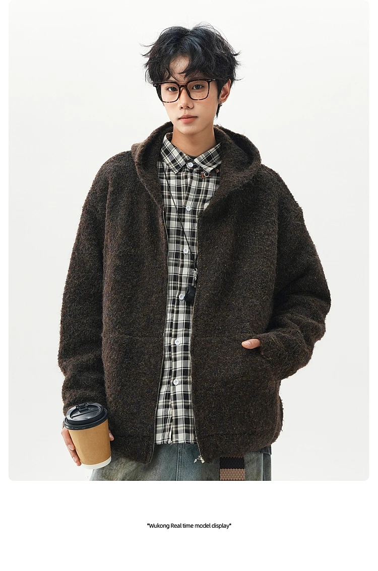 Fashion Trend Retro Cardigan Sweater for Men Street Style Gentle Loose Casual Couple Knitted Hooded Zipper Jacket