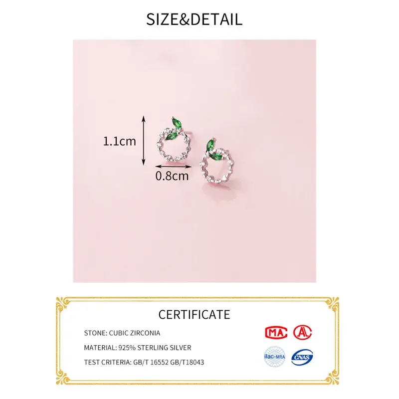 INZATT Real 925 Sterling Silver Zircon Round Leaves Stud Earrings For Women Cute Plant Fine Jewelry Minimalist Accessories