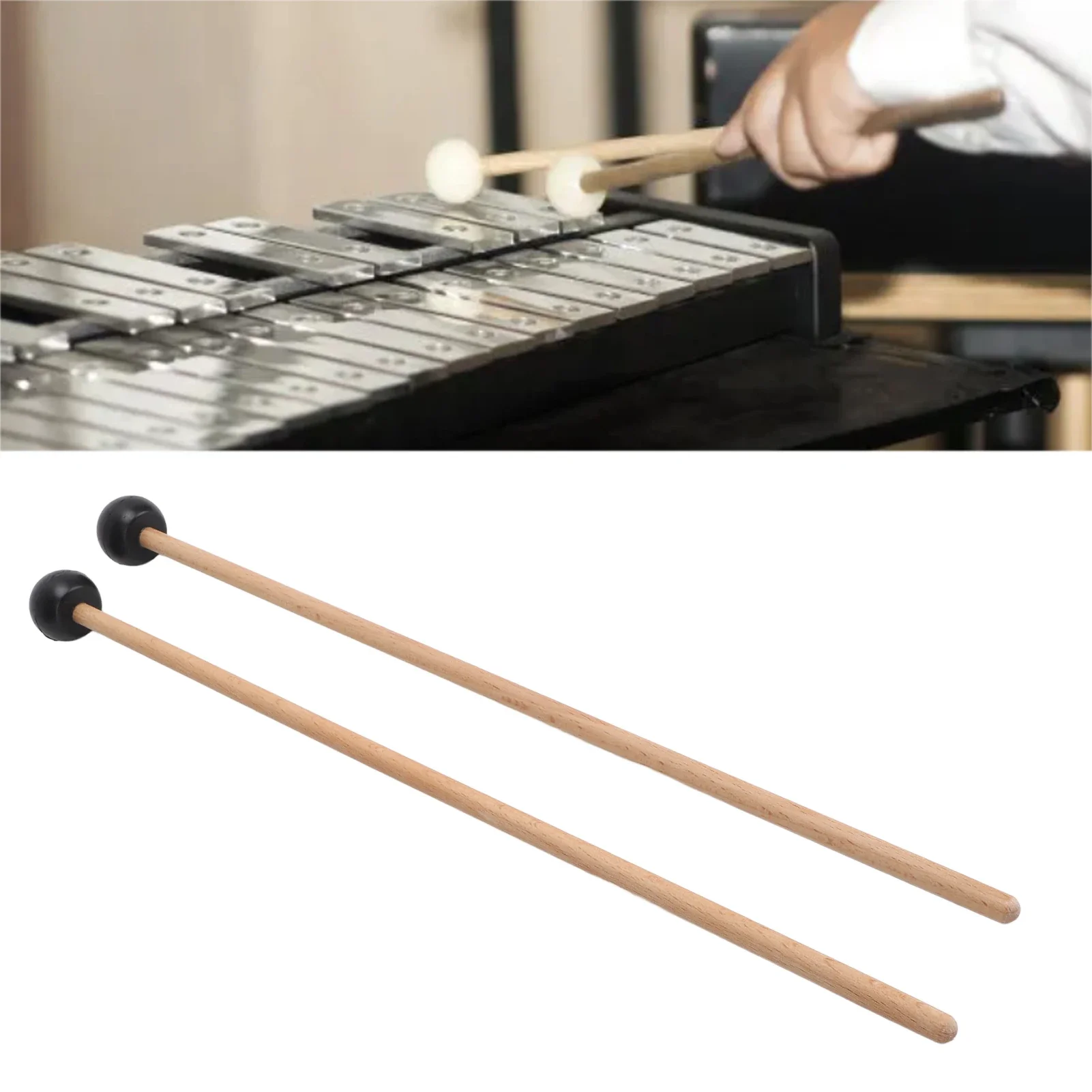 2PCS Glockenspiel Mallet Rubber And Solid Wood 16.5 Inch Long Tongue Drum Mallet