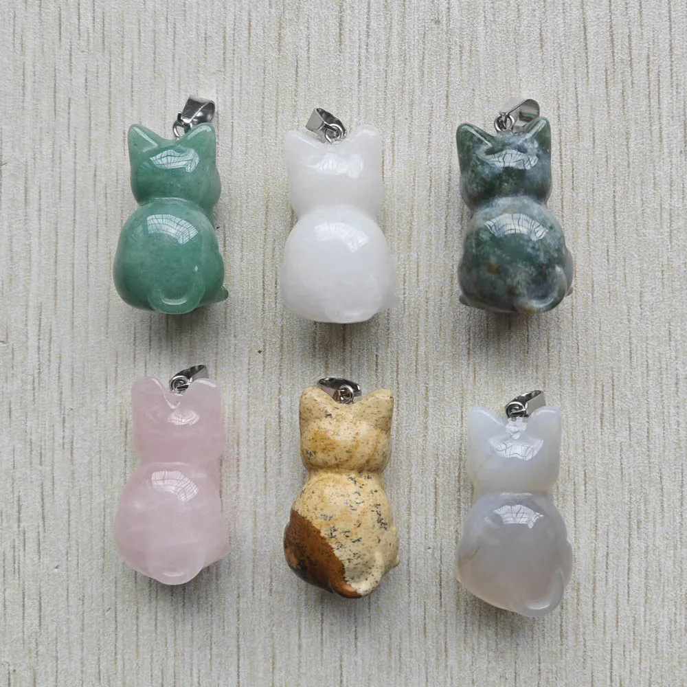 Fashion good quality natural stone mixed cat shape pendants DIY Necklaces jewelry making 6pcs/lot Wholesale fast shipping