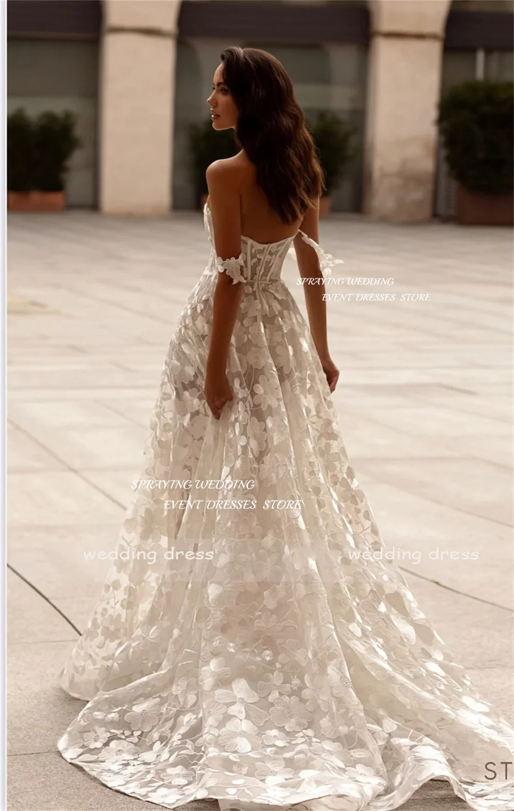 Éventuelles RAYING-Robe de Mariée de Luxe en Dentelle avec Manches Cape, Ligne A, Longue Traîne de Balayage, Patients Sexy, Quelle que soit la Séance Photo, Fermeture Éclair au Dos