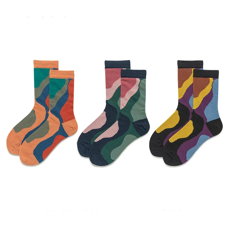 

Творческие индивидуальные лоскутные цветные носки для пар, корейские ретро контрастные цвета, хип-хоп, скейтборд, спортивные носки, женские уличные носки