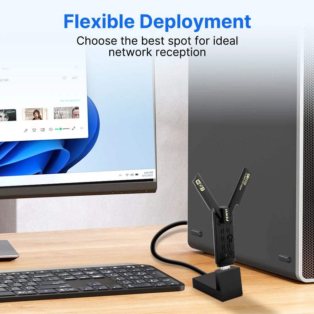 Fenvi Wi-Fi 7 USB WiFi Adapter BE6500 USB 3.0 WiFi 7 Network Receiver WiFi Dongle PC Laptop Driver Free For Win10/11