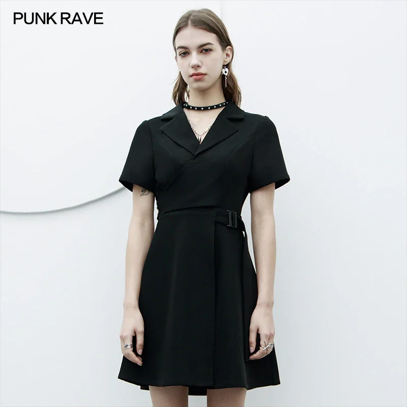 

PUNK RAVE Women "Bad Culture" Series Suit Collar A Hem Dress Asymmetrically Overlapped Dresses Stiff Twill Woven Clothing