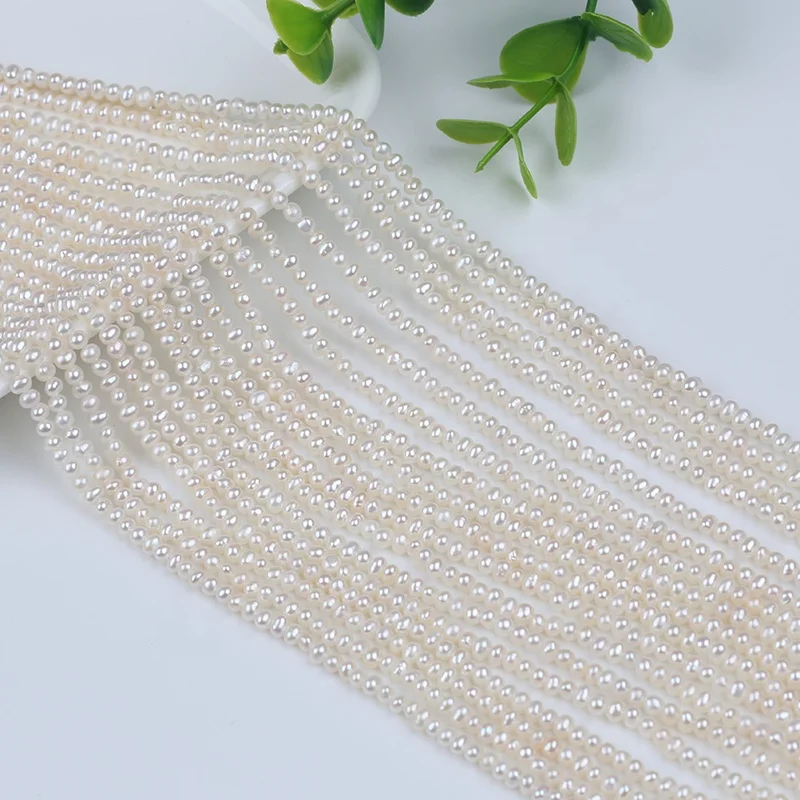 

Hot selling 2.5-3mm natural white freshwater pearl potato shape genuine pearls strands wholesale