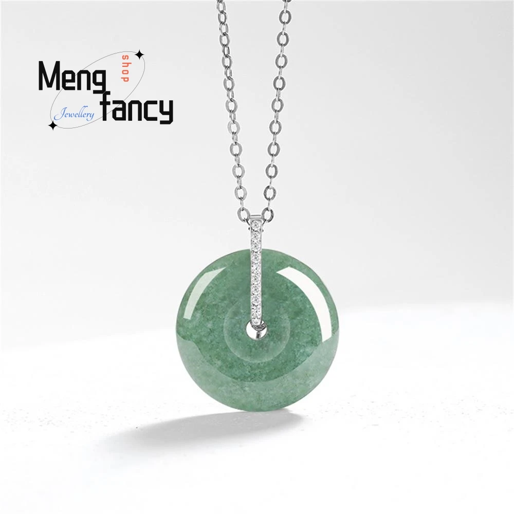 

High-grade Natural Jadeite A Goods Bean Green Small Peace Bbutton Ice Jade Pendant S925 Silver Fashion Fine Jewelry Holiday Gift