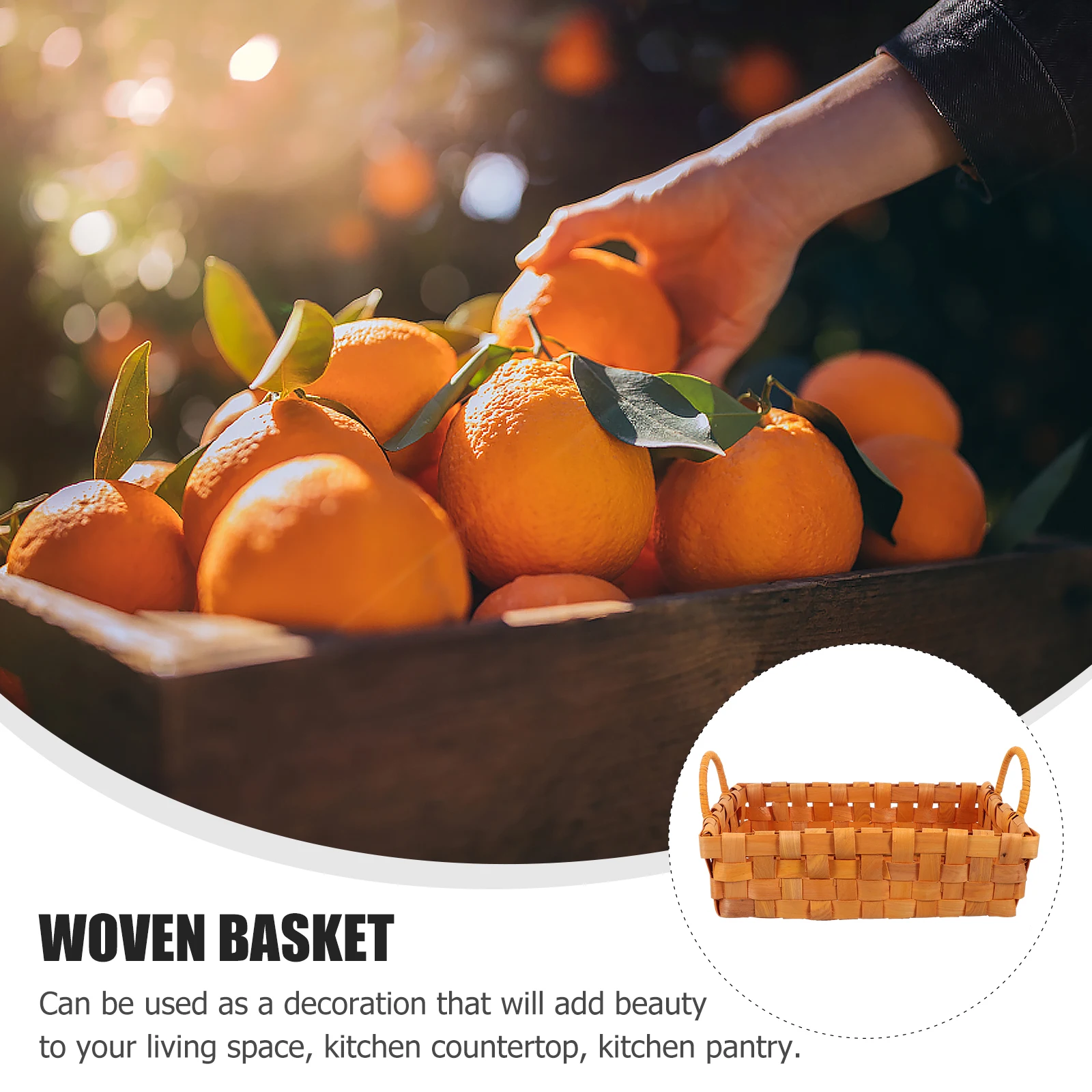 

Double-Eared Handmade Wooden Storage Basket Lightweight Organizer For Bread Fruits Keys Wallets Home Use Woven Packaging Basket