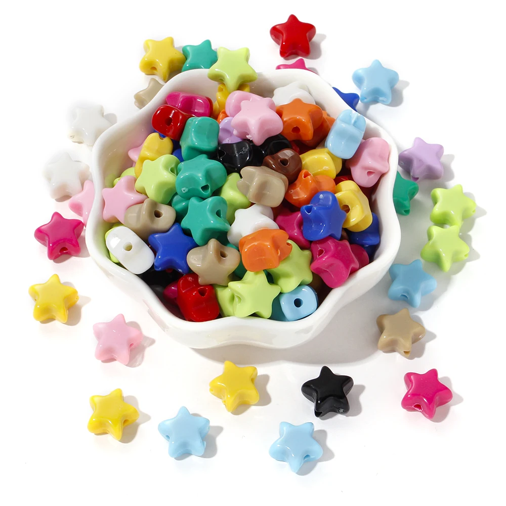 100pcs/set Lovely Acrylic Star Beads Colorful Luminous Loose Spacer Charms Bead for DIY Jewelry Craft Making Necklace Supplies