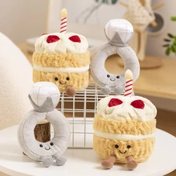 High Quality  Wedding Diamond Ring Plush Toy Stuffed Cream Cupcake Plushie Wedding Cake Decor Party Present for Couples