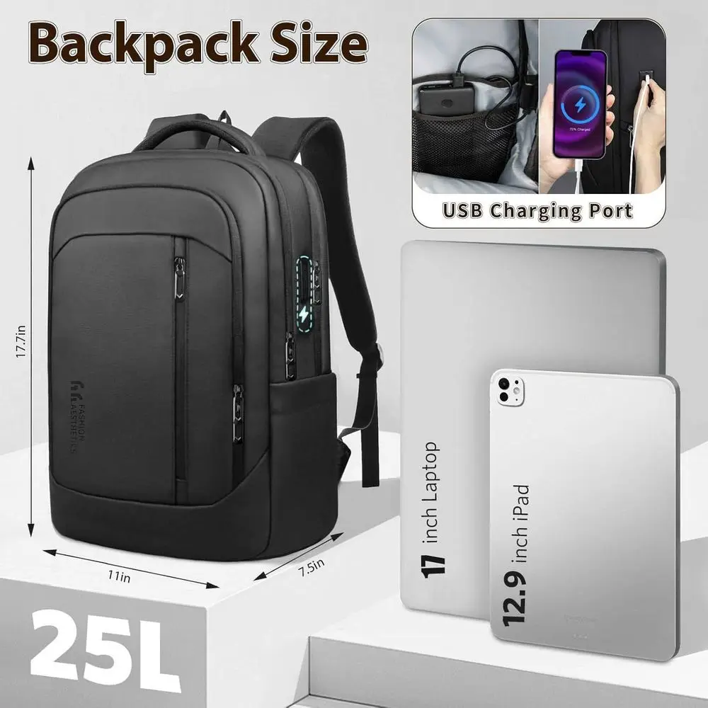 Laptop Backpack or Men, 17 Inch BusinTravel Backpack with USB Charging Port, Water Resistant Computer Backpack Bag or Work/Oice/