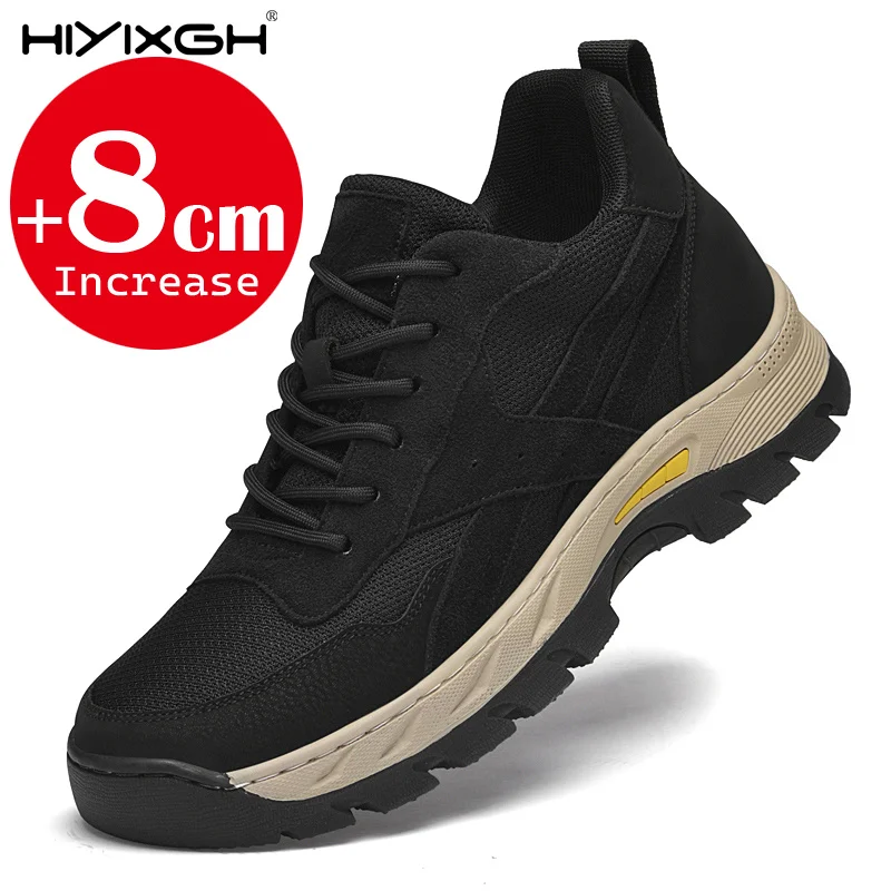 Men's Hidden Height Increasing Sneakers 6-10CM Lift Casual Outdoor Walking Shoes Breathable Suede Leather Non-Slip Comfort Boots