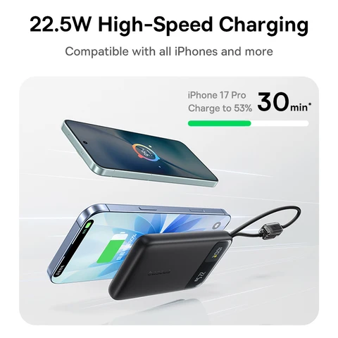 Baseus 10000 мАч Power Bank с двойным кабелем и быстрой зарядкой — фото товара
