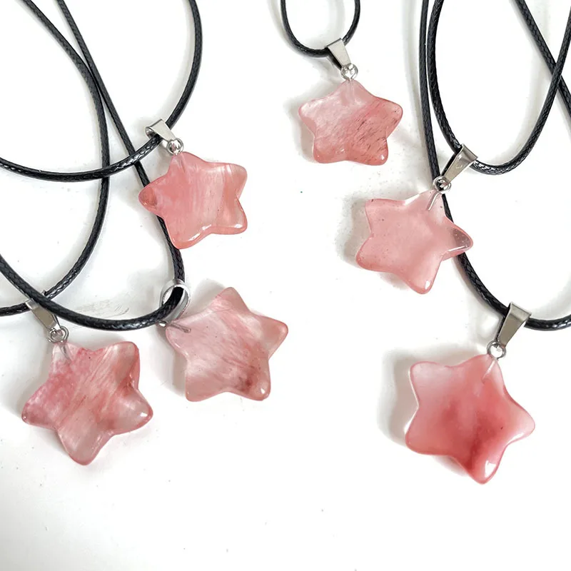 Trend Naturstein Hexagon Kristall Rosenquarz Opal Stern Anhänger Halskette für Frauen Fluorit Lapis Kugel Pendel Schmuck Geschenk