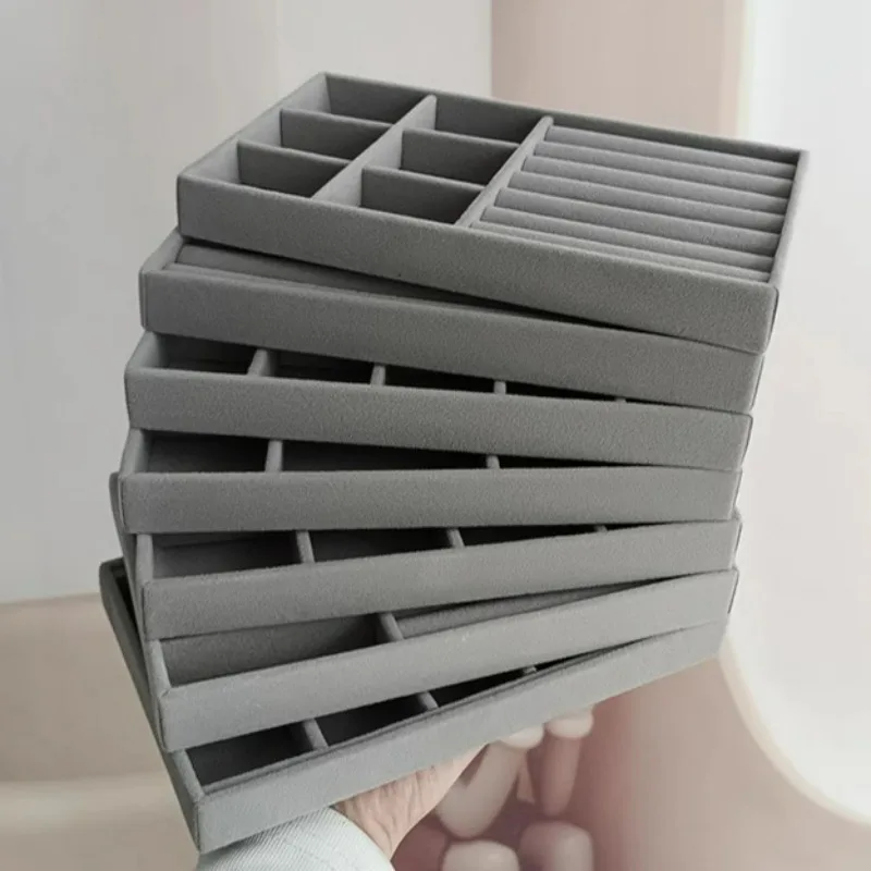 

Grey Velvet Jewelry Display Tray Jewellery Holder Portable Ring Earrings Necklace Organizer Storage Box Organizator Trays