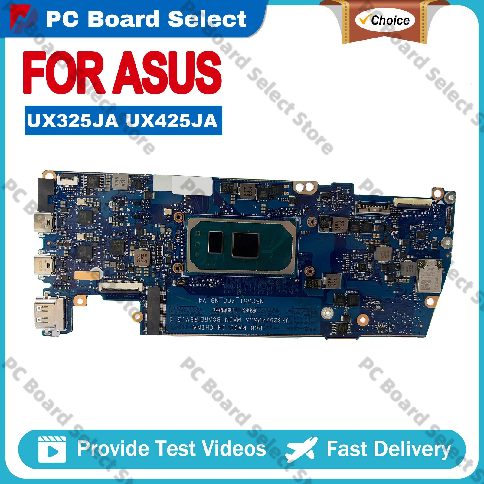 Placa-mãe para laptop ASUS ZenBook UX325JA UX325J com processadores Intel de 10ª geração (i3, i5, i7) – 100% testada e aprovada