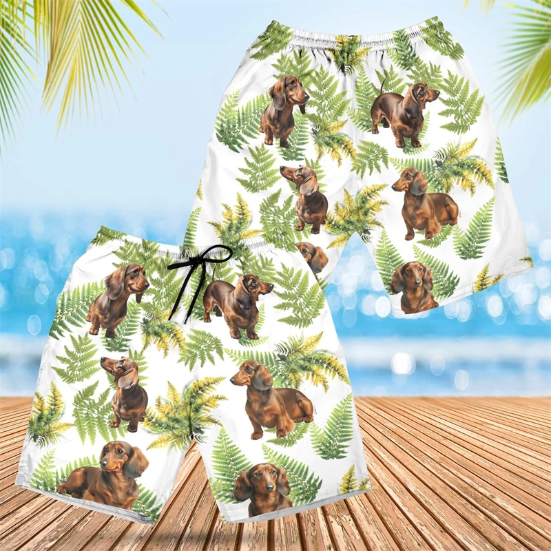 Dachshund 3D Printed Short Pants For Men Clothes Hawaiian Pet Dog Beach Shorts Funny Animal Dogs Trunks Casual Aloha Trousers