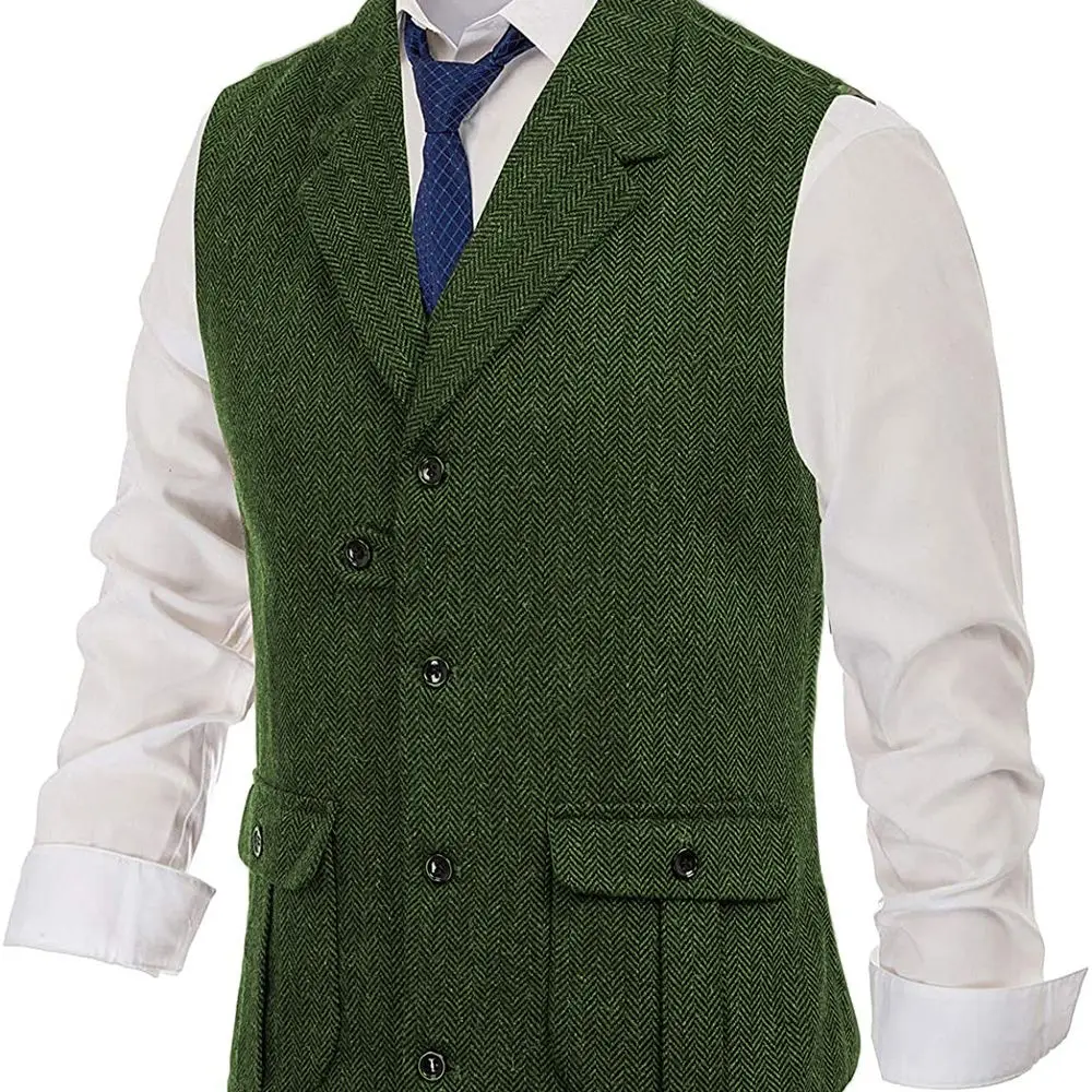 Suit Vest Men Herringbone Slim Fit Sleeveless Vest Waistcoat Mens Formal Business Wedding Dress Vests