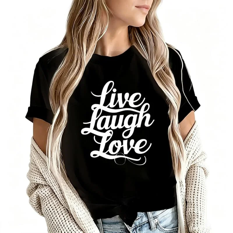 Live Laugh Love Women's T-Shirt 100% Cotton Funny Graphic Short Sleeve Tee Novelty Shirt Casual Crew Neck Top S-5Xl