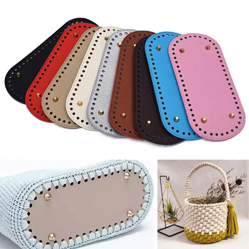 Fondo lungo 22*10cm per borsa lavorata a maglia Base di borsa in pelle PU fondo fatto a mano con fori accessori inferiori per borsa all\'uncinetto