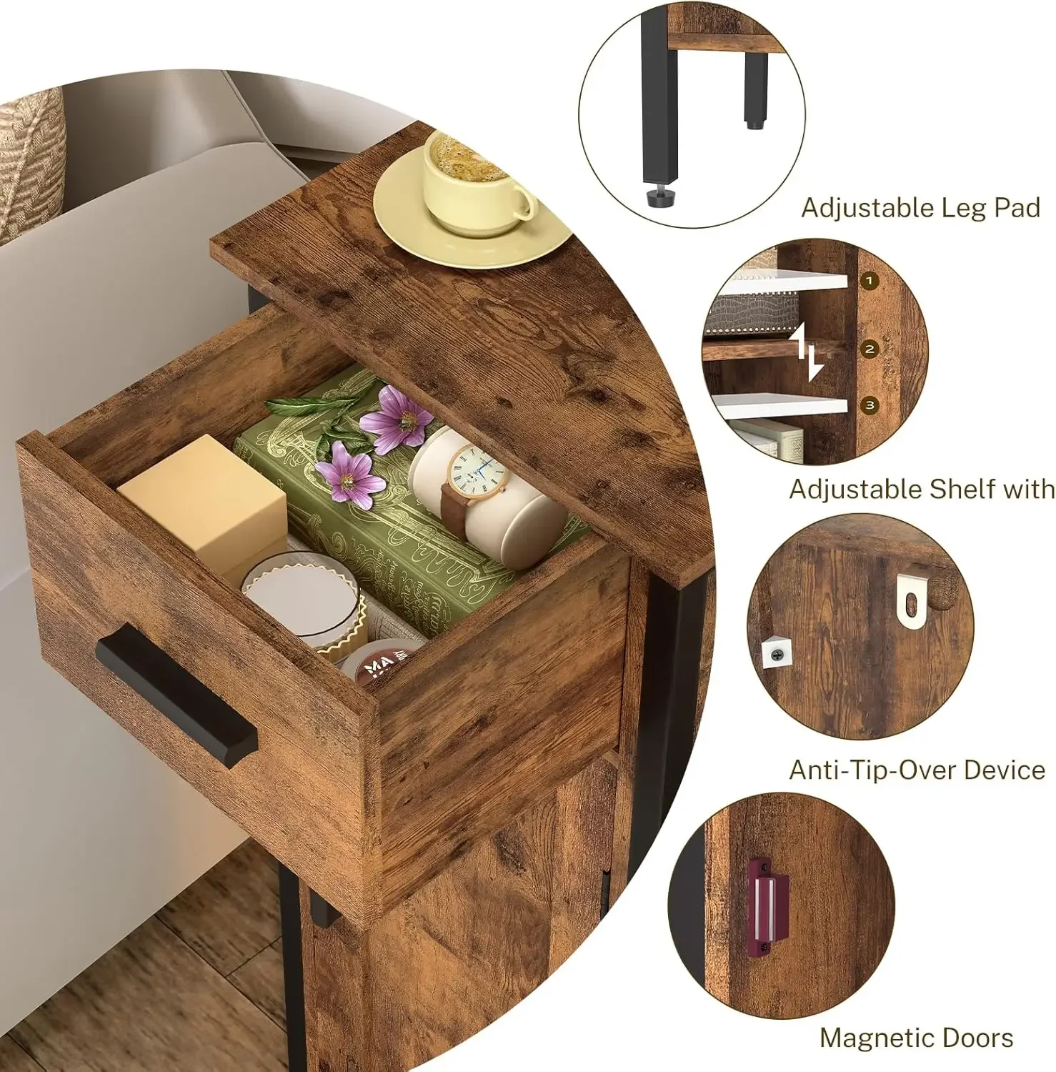 خزانة تخزين، خزائن صغيرة مع رف قابل للتعديل، خزانة ضيقة مع باب ودرج، منضدة، تخزين صغير #6