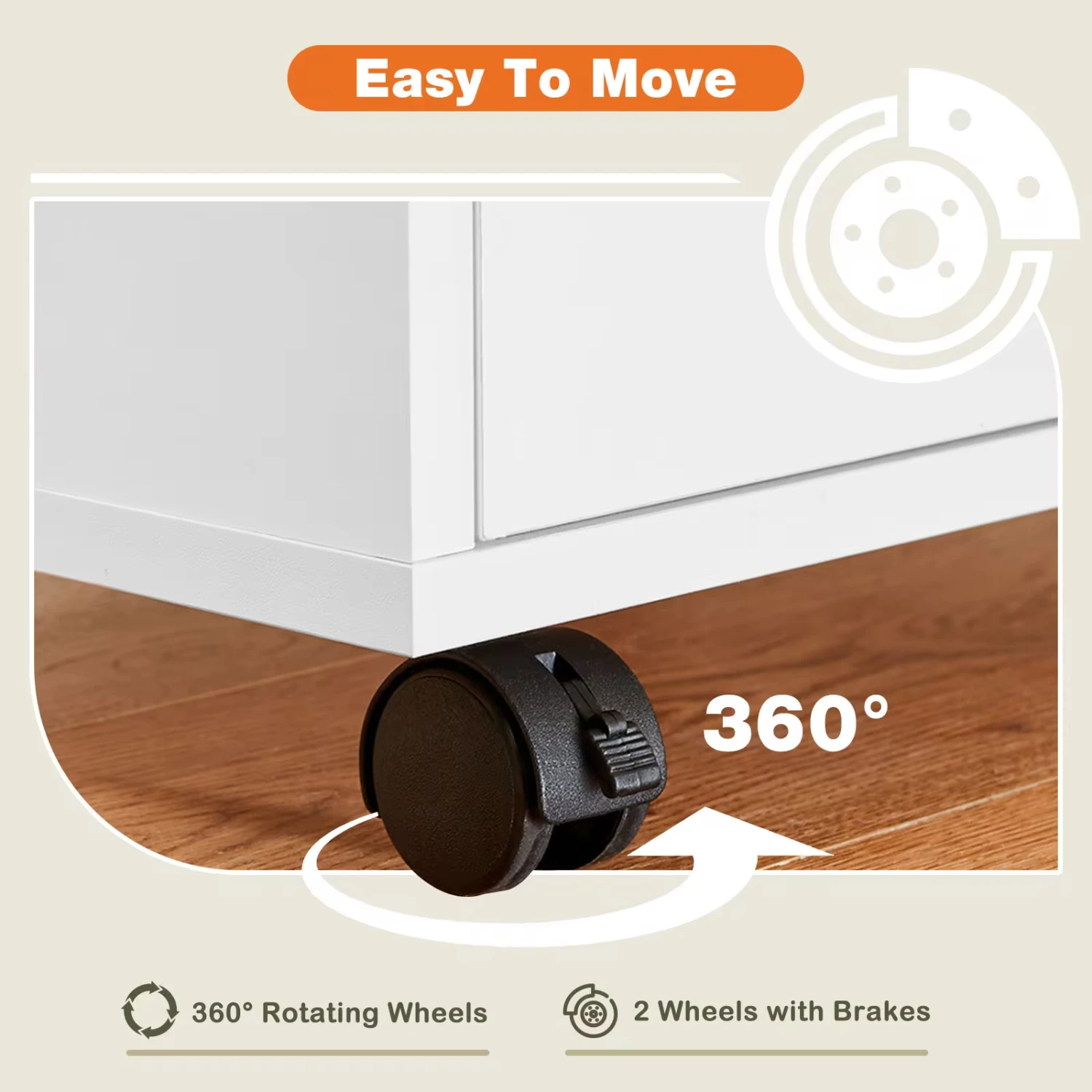 Easy To Move ° Rotating Wheels 5 Drawers Wood Bedside Table Cabinets Waterproof Surface  Organizer File Cabinet