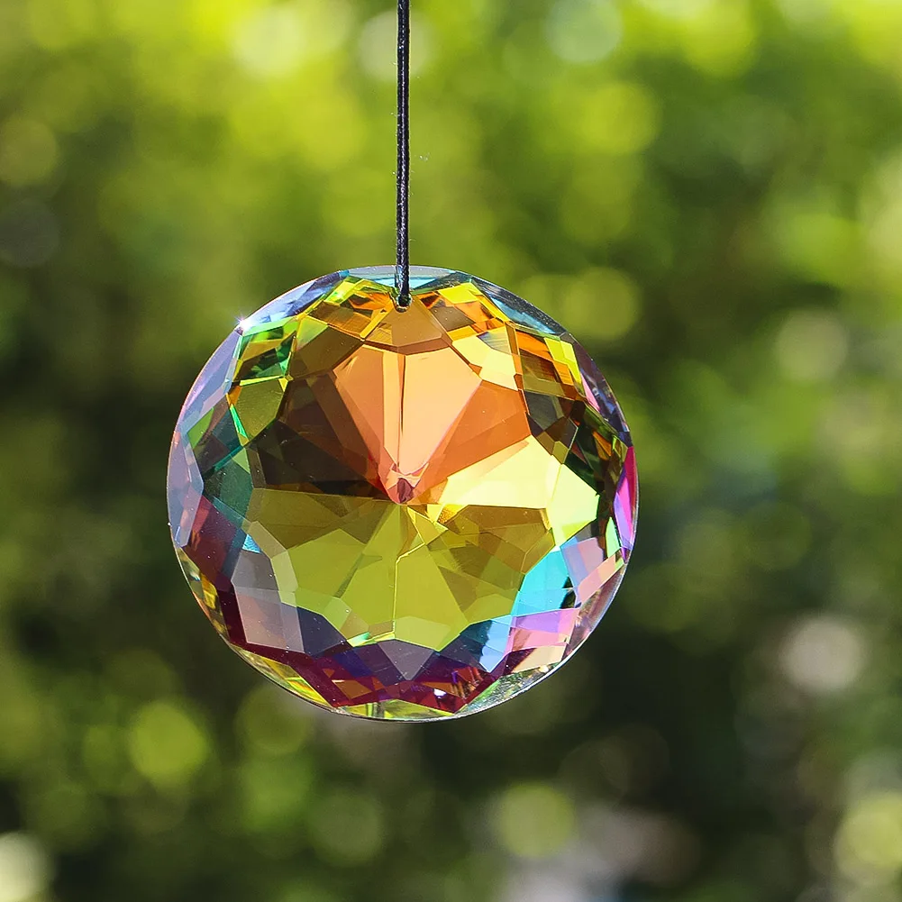 75mm Mandala Hanging Crystal Suncatcher Prisms Brilliant Sunflower Glass Faceted Rainbow Maker Chandelier Pendant Garden Decor