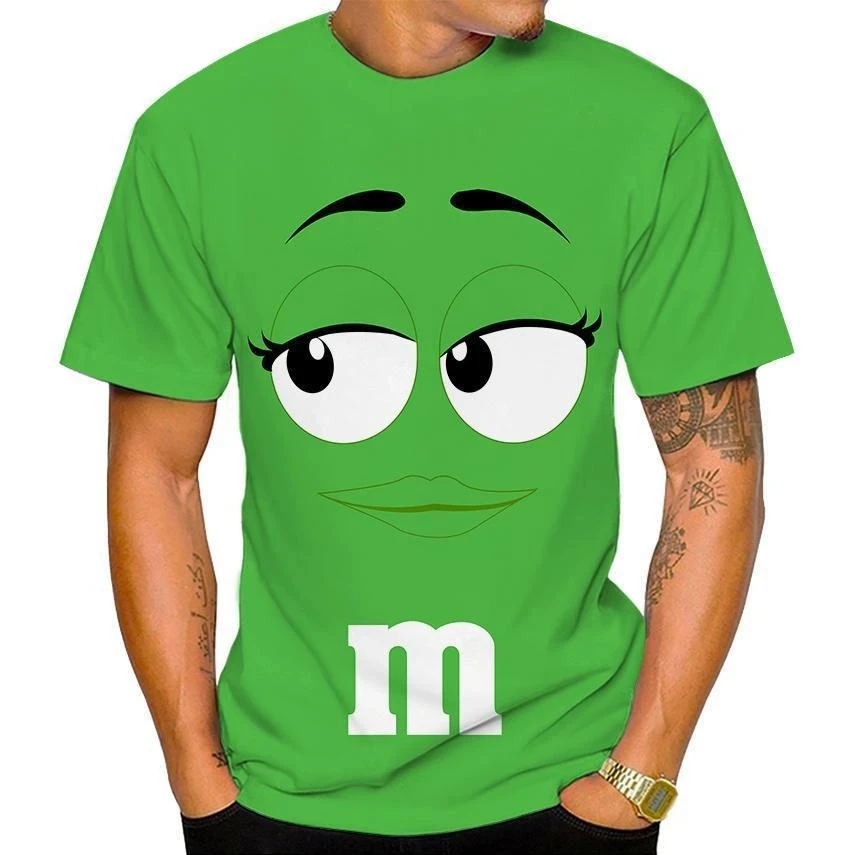 Nowy 2023, zabawny M&M\'s Chocolate Bean Cartoon 3D T-shirt z nadrukiem Unisex Casual T-shirt z krótkim rękawem Moda Personalizacja Tops