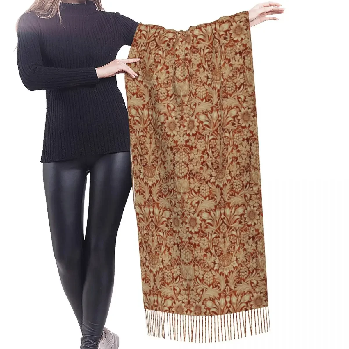 William Morris Sunfiower Pattern Saffron Vellum Tassel Scarf Women Soft Fashion Versatile Shawl Wrap Lady Winter Scarves