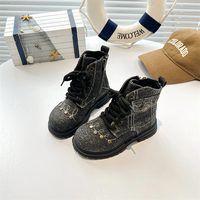 Kids Riding Boots for Boys Girls 2025 New Autumn Winter Retro Denim Ankle Boots Non-slip Classic Chic Kids Outdoor Hiking Boots