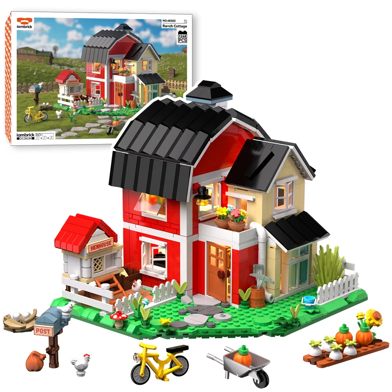 Ranch Cottage building blocks set rural scenery countryside house chicken coop assembly architecture toys children birthday gift