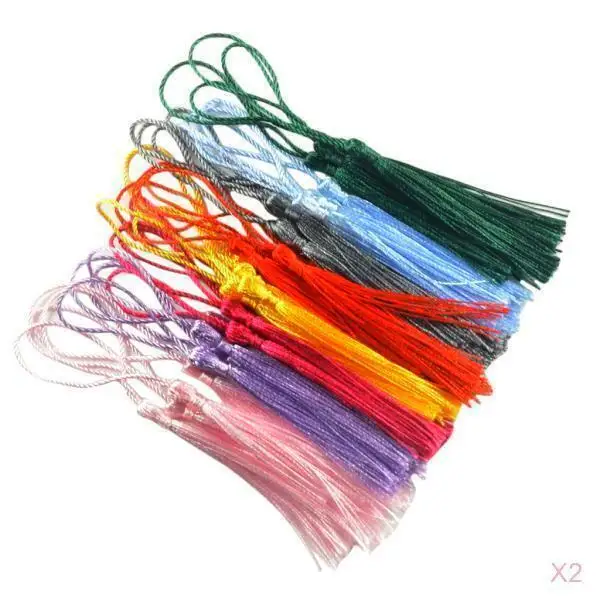 60pcs Handmade Soft Craft Mini Tassels Silky Colored Loops for Bookmarks