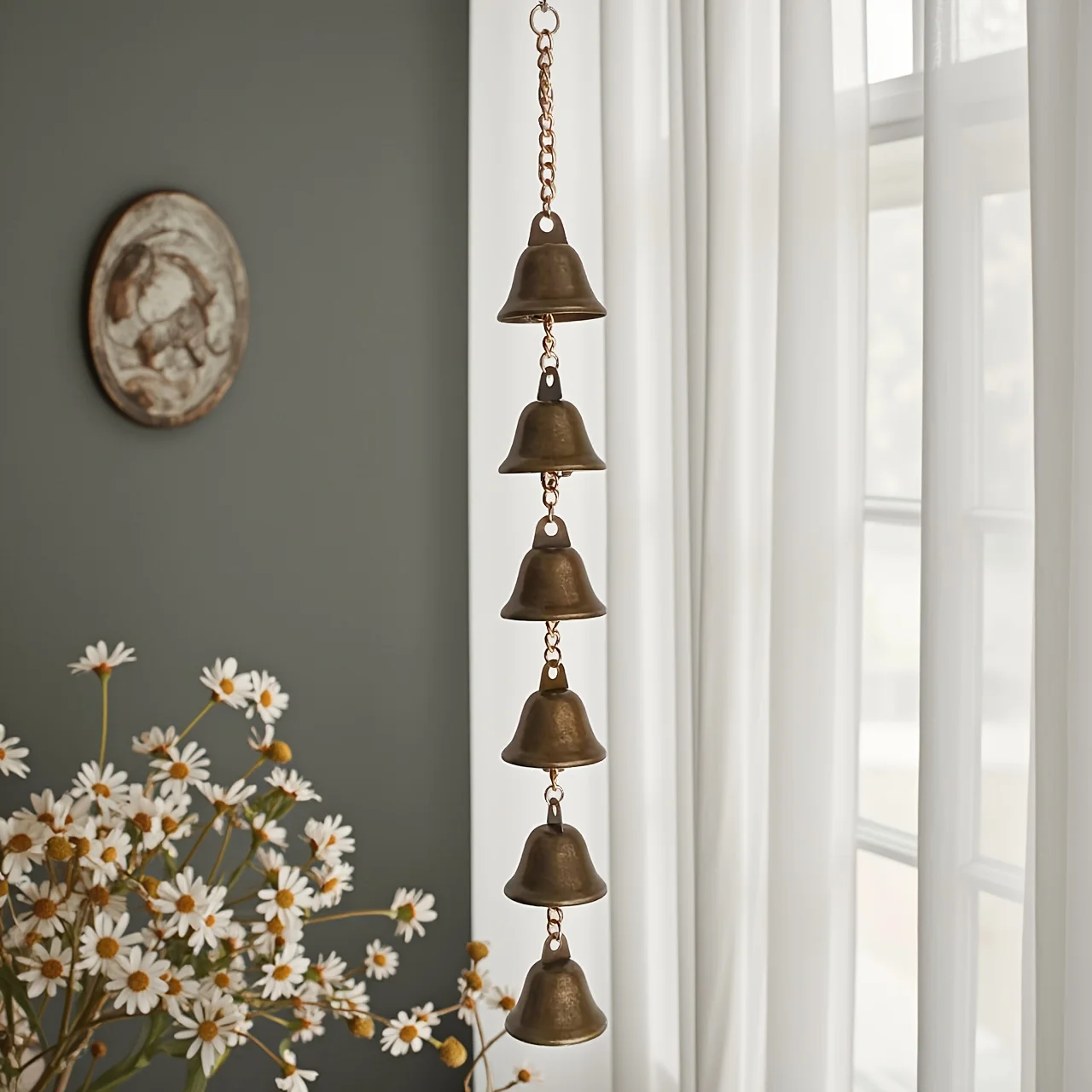 رنين الرياح الحديدي المصنوع يدويًا، جرس ريفي للحديقة والجدار. حرفي مصنوع، لا حاجة للكهرباء. ديكور خارجي مثالي! #4