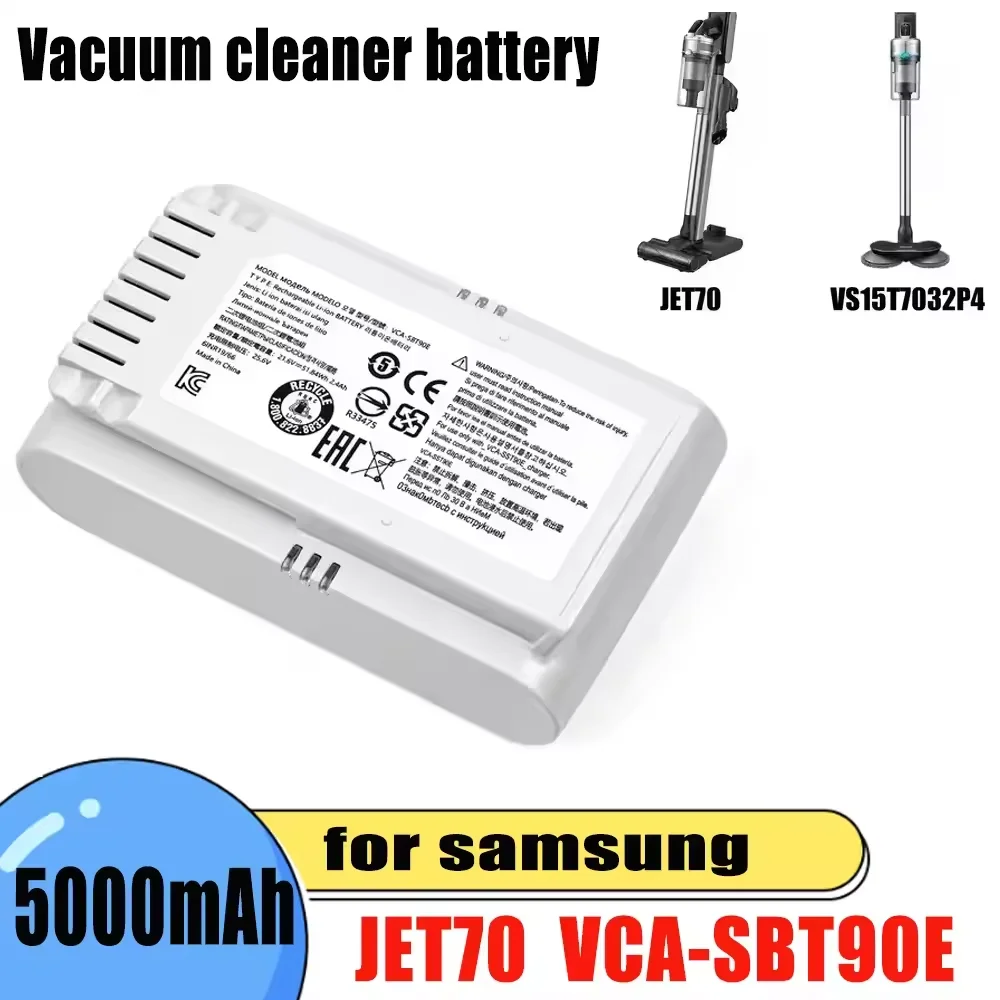 5000mAh 21.6V Handheld vacuum cleaner battery For Samsung JET70 VS15T7032P4, VCA-SBT90E, VS15R8542S1, battery accessories