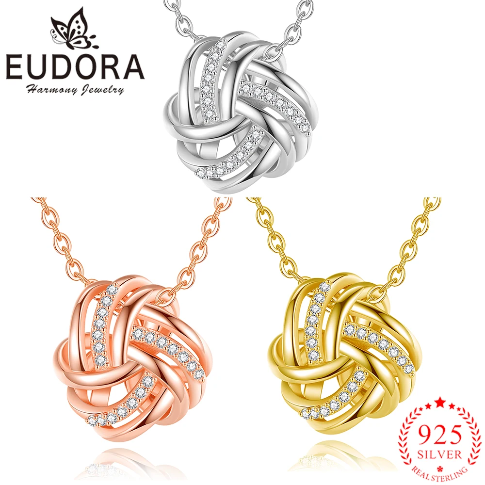 

Eudora 925 Sterling Silver Infinity Celtic Knot Necklace Zirconia Tricolor Pendant Fashion Elegant Woman Jewelry Banquet Gift