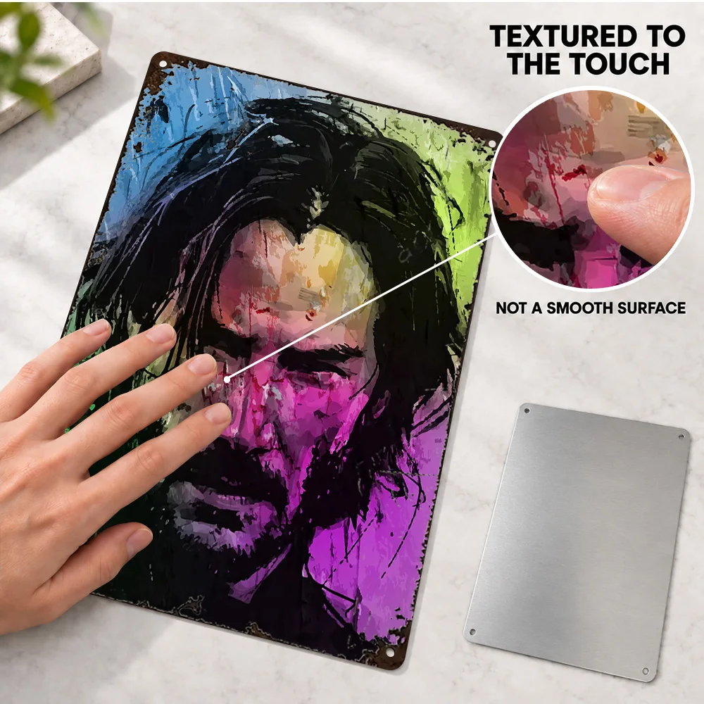 Keanu Reeves Aluminum Poster Customized Metal Sign Colorful Portrait Illustration Wall Art For Reading Nook Fantasy Fan Gift